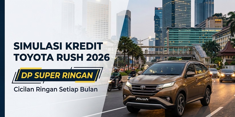 Rincian tabel Toyota Rush Simulasi Kredit 2026 menampilkan pilihan DP ringan dan cicilan per bulan untuk berbagai tenor.