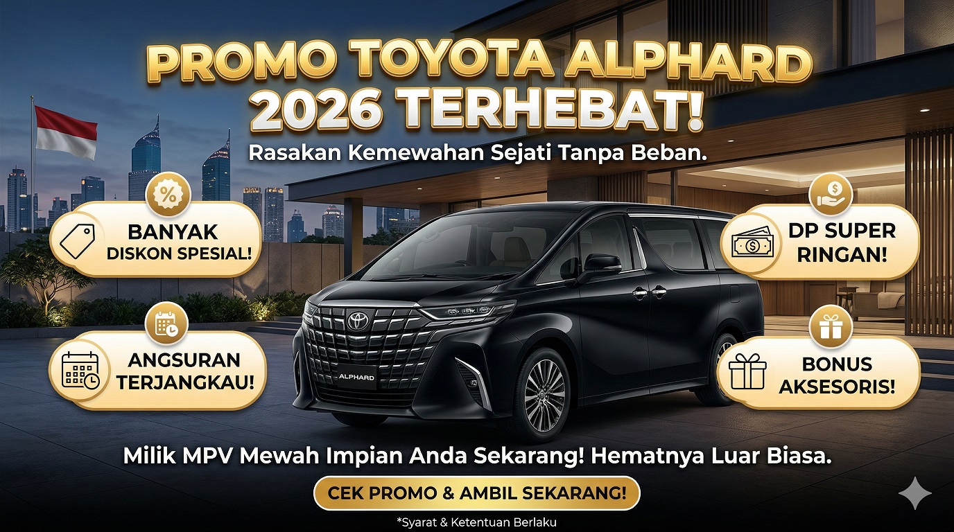 Brosur penawaran Toyota Alphard promo 2026. Nikmati banyak diskon, DP super ringan, dan angsuran terjangkau.