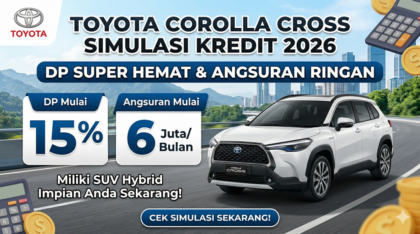 Rincian Toyota Corolla Cross simulasi kredit 2026 dengan pilihan DP hemat dan cicilan bulanan ringan.