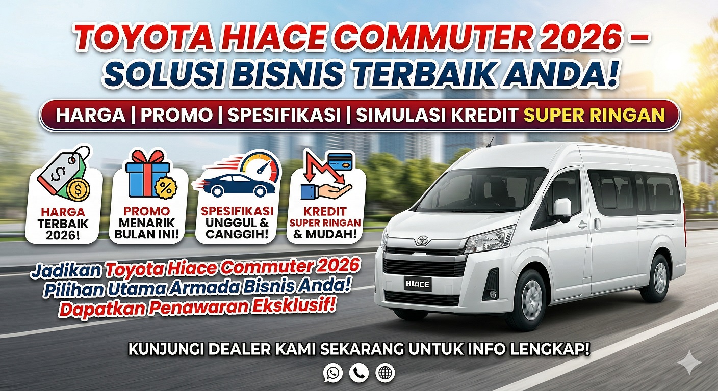 Info lengkap spesifikasi, harga, promo, dan simulasi kredit Toyota Hiace Commuter 2026 terbaru untuk bisnis Anda.