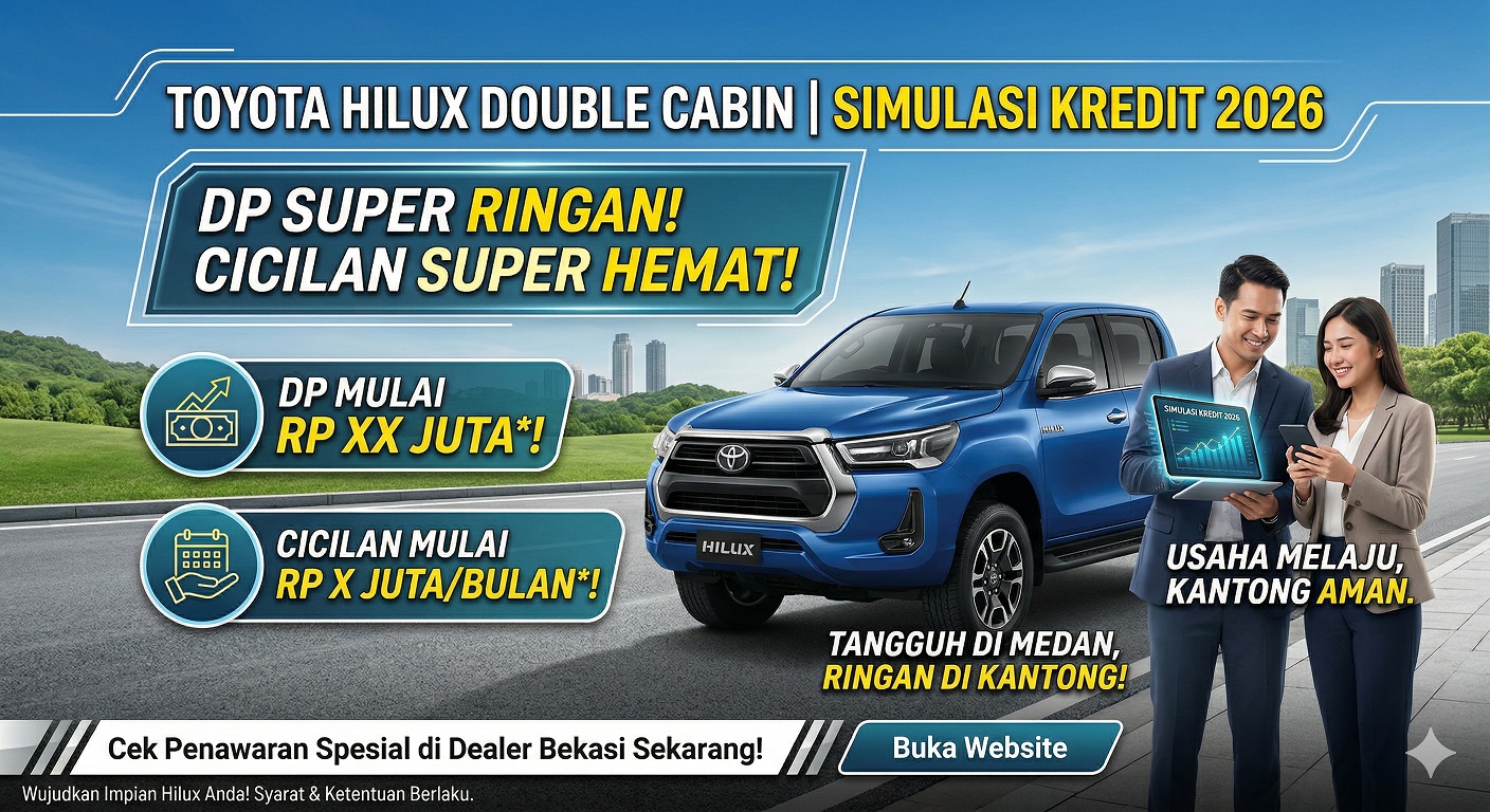 Detail Toyota Hilux Double Cabin simulasi kredit 2026 dengan pilihan DP super ringan dan cicilan hemat.