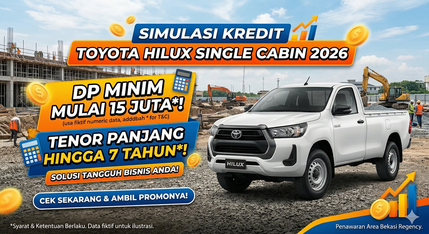 Toyota Hilux Single Cabin Simulasi kredit 2026 dengan pilihan DP minim dan tenor panjang.