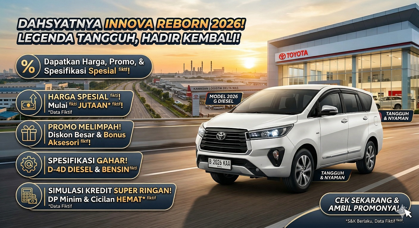 Info lengkap Toyota Innova Reborn 2026. Temukan harga, spesifikasi, promo menarik, dan simulasi kredit super ringan.