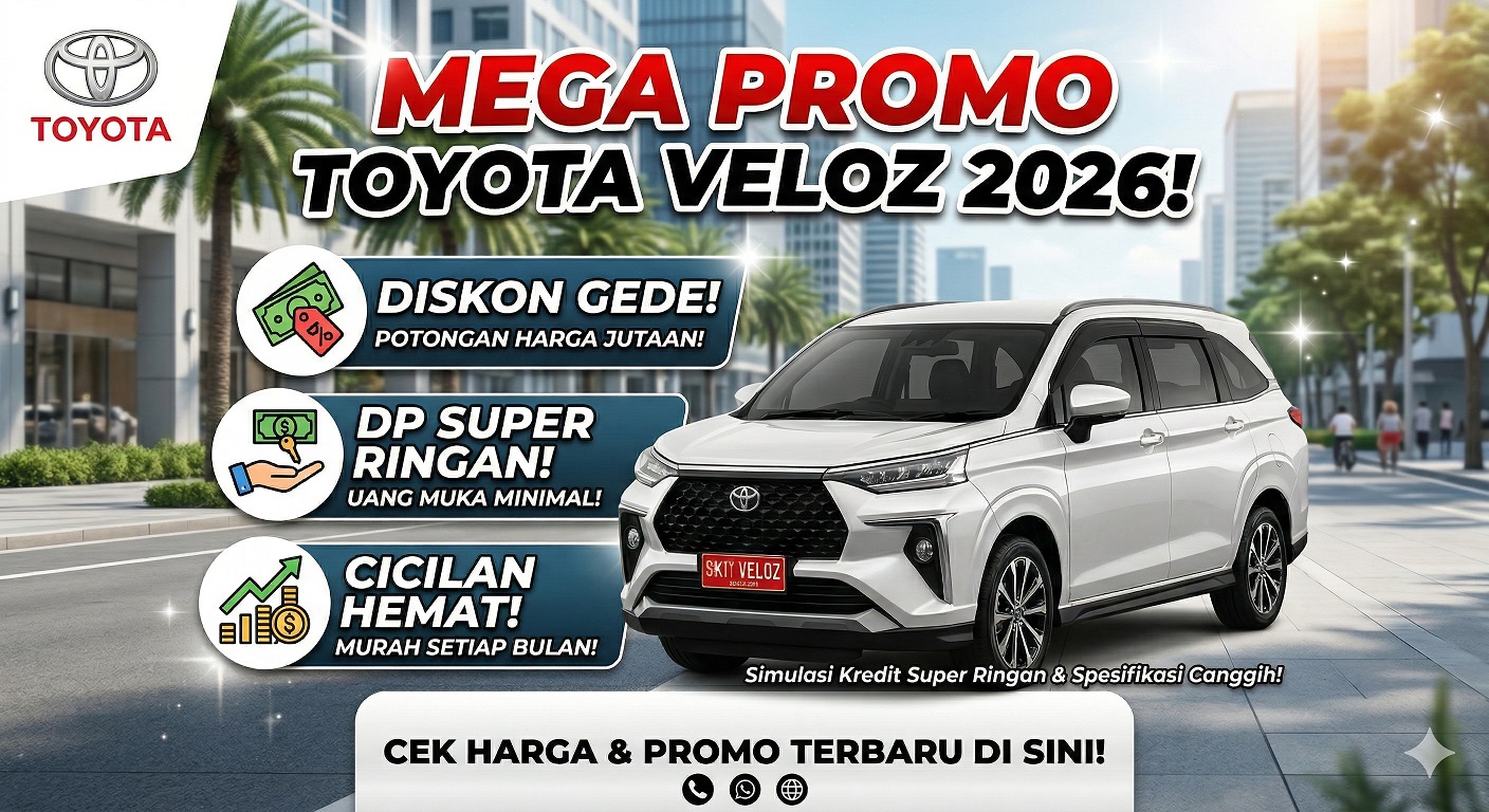 Temukan info lengkap Toyota Veloz 2026 mulai dari harga, spesifikasi, promo diskon, hingga simulasi kredit super ringan.