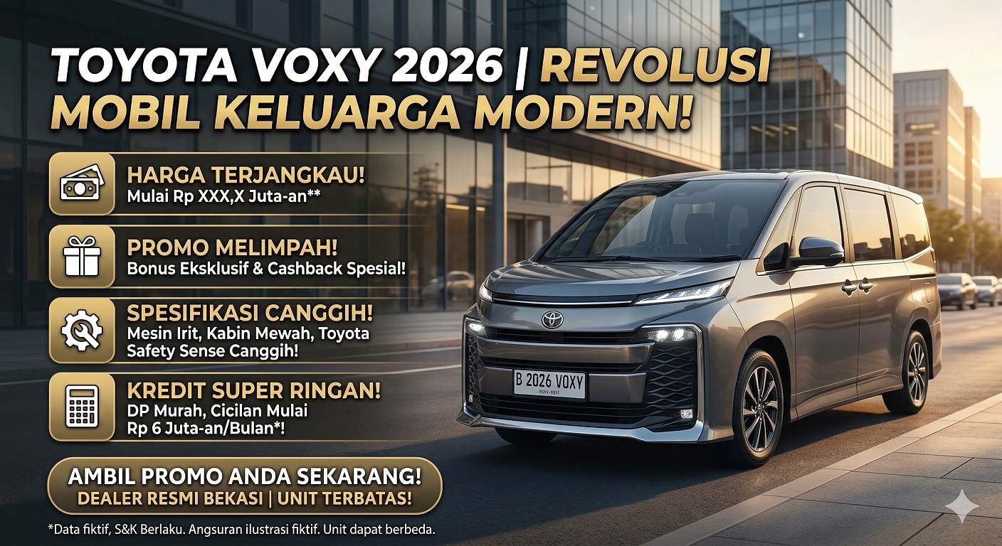Tampilan eksterior Toyota Voxy 2026 terbaru dengan desain elegan dan fitur MPV premium terbaik untuk keluarga.