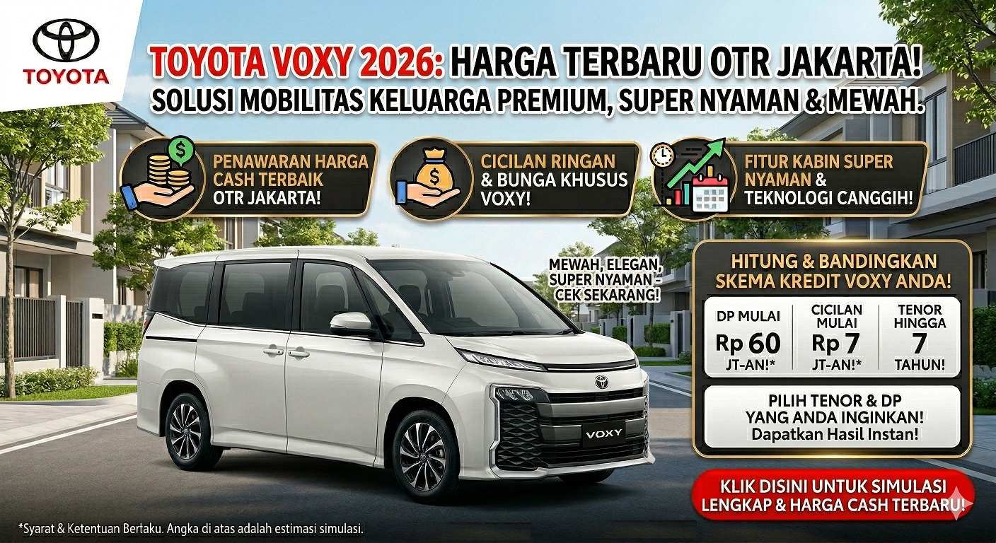 Daftar Toyota Voxy harga terbaru 2026 OTR Jakarta. MPV keluarga super nyaman dengan kabin luas dan fitur premium.