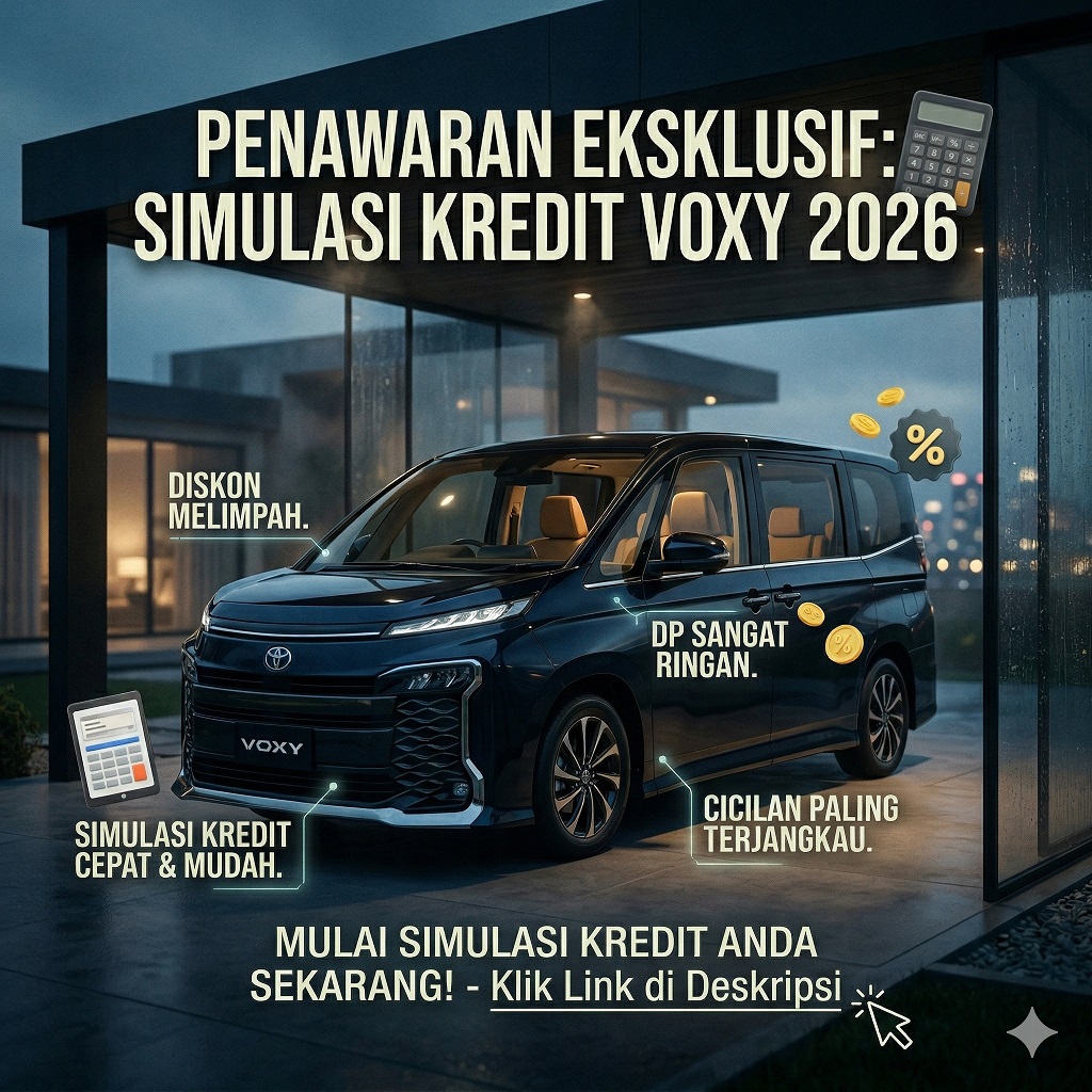 Cek Toyota Voxy simulasi kredit 2026 terbaru. Dapatkan penawaran DP super ringan dan angsuran terjangkau untuk MPV mewah.